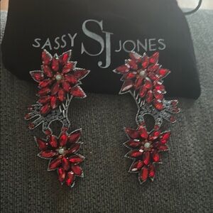 Sassy Jones Red Floral Earrings